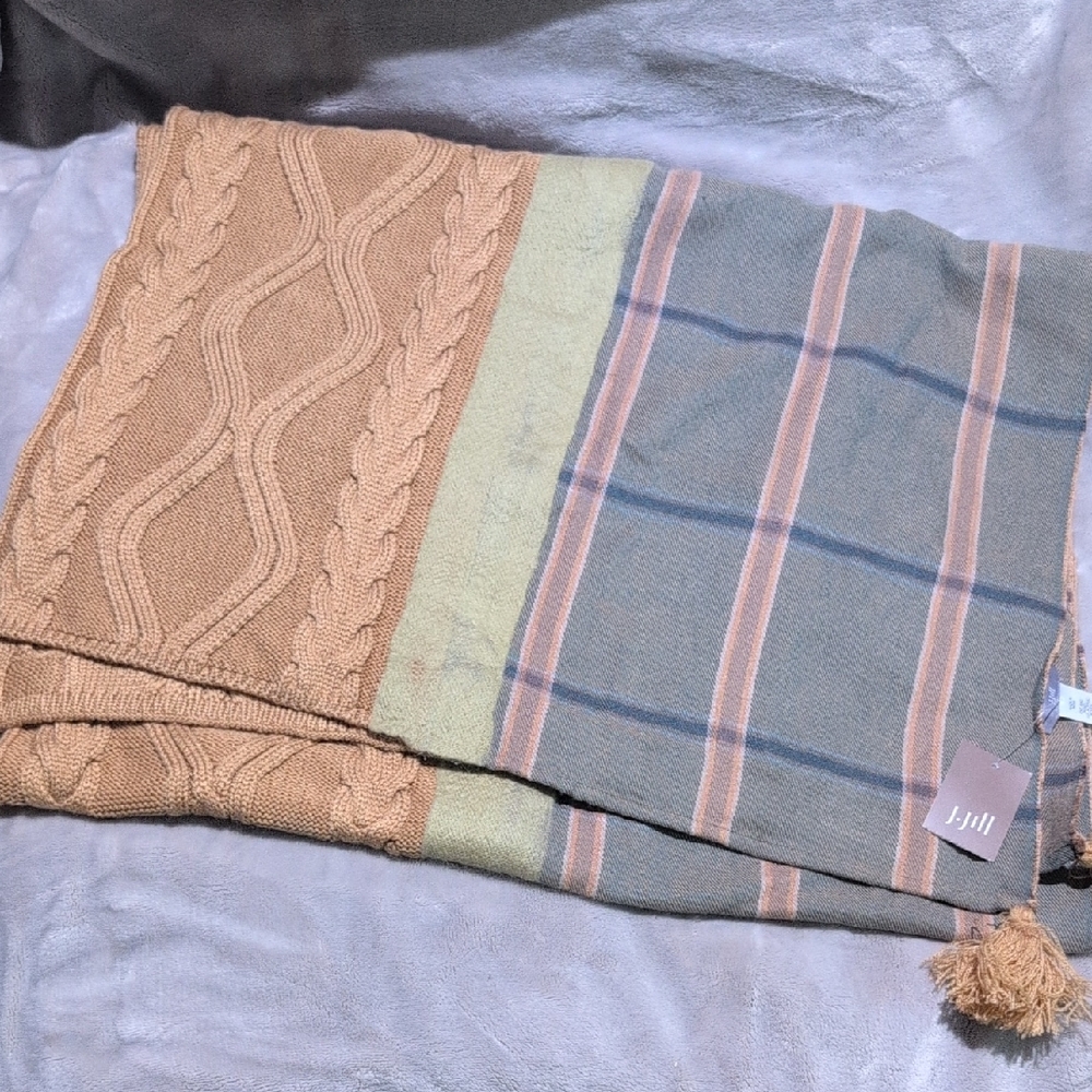 J. Jill Tan and Blue Striped Cable Knit Scarf
